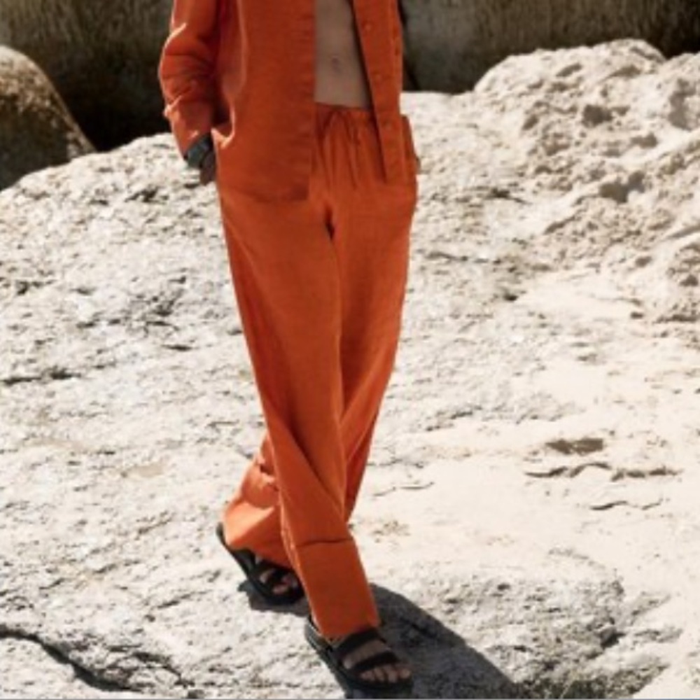 NEW ZARA ZW Collection 100% Linen Palazzo Trousers Pants 4786/091/642 - Picture 10 of 13